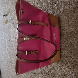 Dooney & Bourke Pink and Brown Tote with Gold Hardware